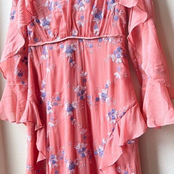 NWT LA MAISON TALULAH Sonder coral floral long sleeve ruffle midi dress Sz M - Picture 4 of 16